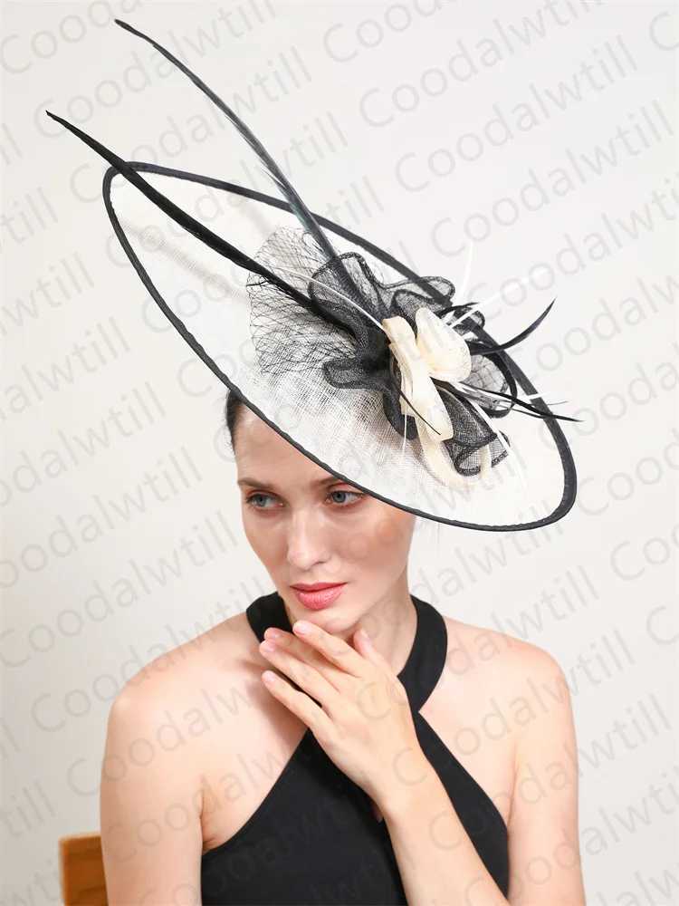 Chapeaux à bord large chapeaux chapeaux sinamay grands fascinateurs pour femmes mariage élégant fêtard chapeau chapeau femme derby kentucky pilule cœup hair Clip pour la millisterie y240426