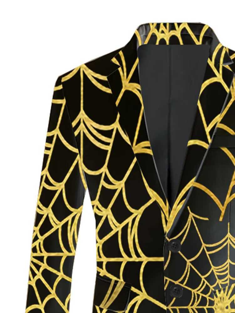Herenpakken Blazers Spider Web Print Mens Casual Suit Party PROM -jurken Strt Fashion Mens Trousers Pak T240428