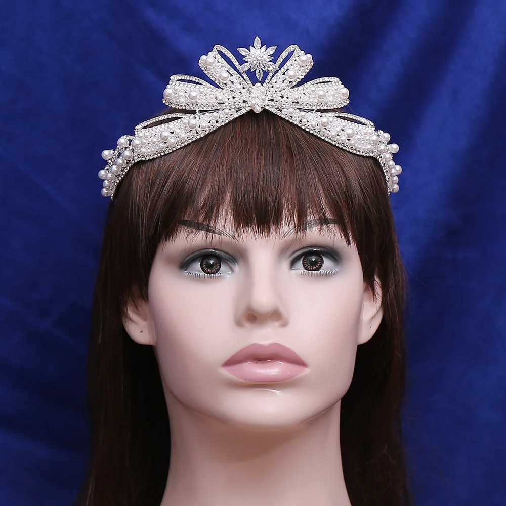 Tiaras Koreaanse schattige zoete handgemaakte Gilrs Pearl zirkon kroon bruids bruid haaraccessoires elegante koningin bowknot kristal tiaras