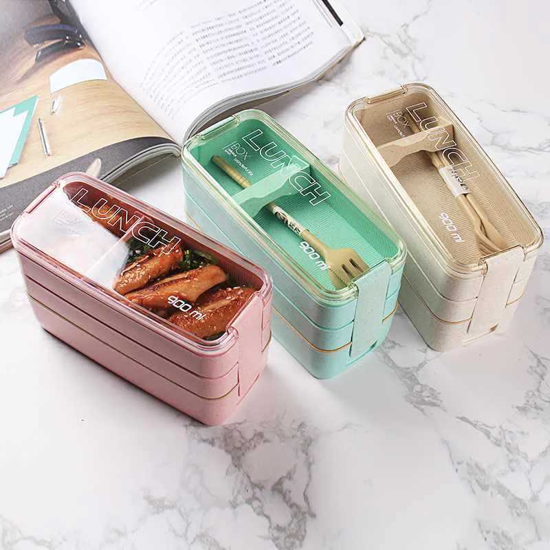 Bento Boxes Kitchen 900ml Microwave Box Straw Table Table Pariner Container Childrens School Office Q240427
