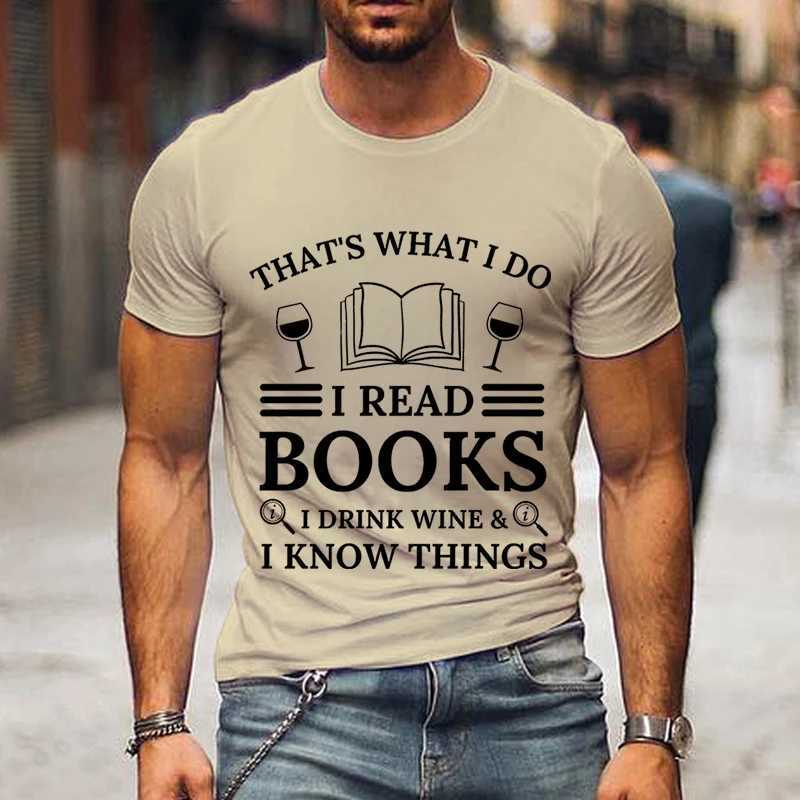 T-shirts masculins hommes vêtements intéressants.J'ai lu ce livre et je bois du vin.T-shirt à manches pour hommes à manches courtes graphiques Shirt surdimensionné Harajuku T-shirtl2404