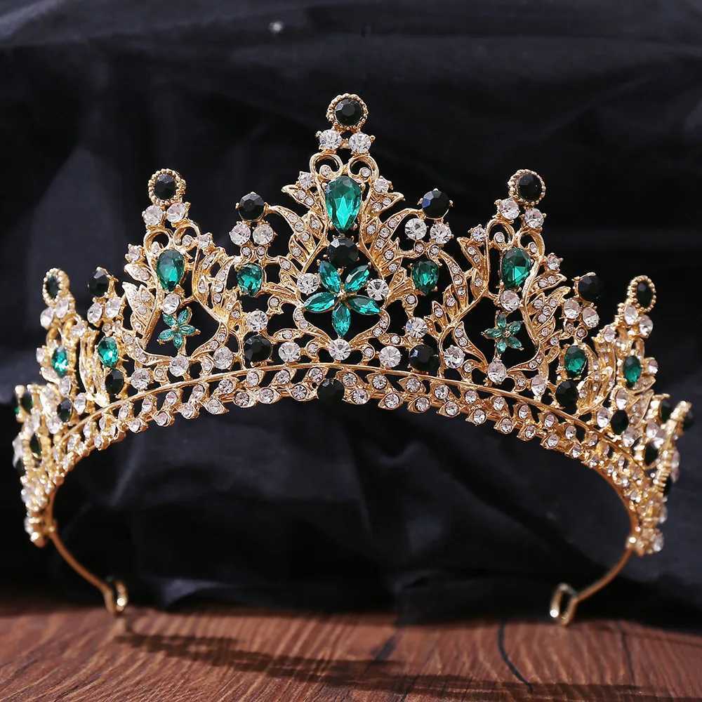Tiaras Роскошная зеленая красная голубая кристалл корона Тиара для женщин Свадебная вечеринка элегантная свадебная невеста цветочные аксессуары для волос