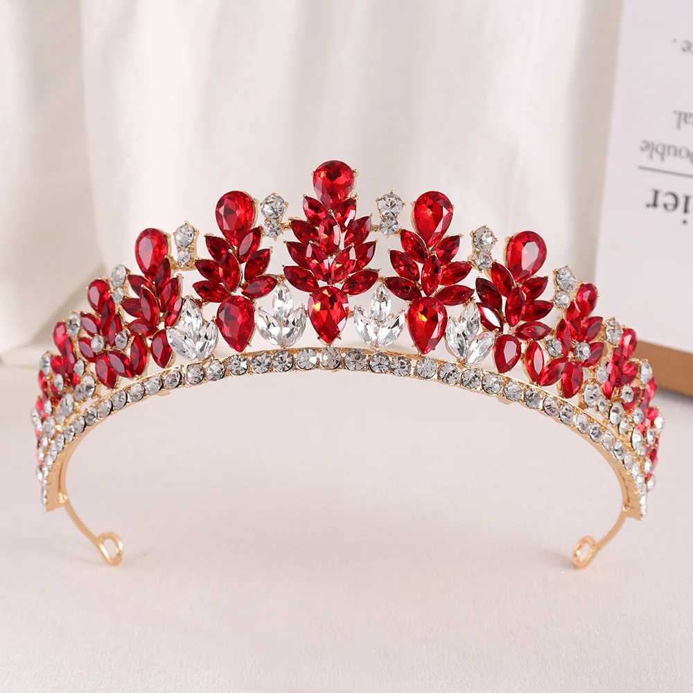 Tiaras koreanska lyx 16 färger himmelblå kristall krona brud huvudbonader 2023 ny elegant drottning tiaras flickor bröllopsklänning pannband