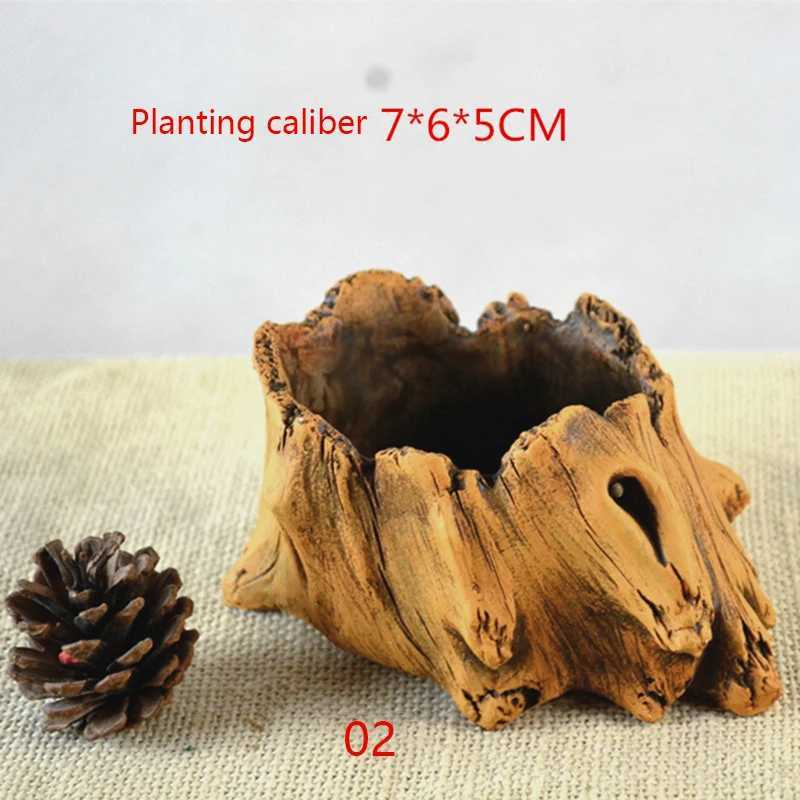 Pflanzer Töpfe kreative Retro -Imitation von Holzhaufen Wurzeln Baumkopf Blumentöpfe Sukkulente Pflanzen Miniaturlandschaften und Zement Q240429