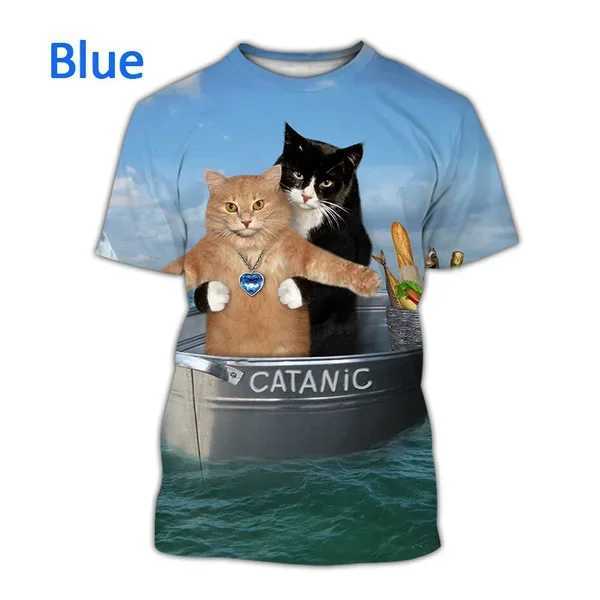 T-shirts Summer Fashion Funny Street Style Pullover mignon chat Cat T-shirt Leisure Creative 3D Printing Animal T-shirt Unisexe Round Neck T-shirtl2404