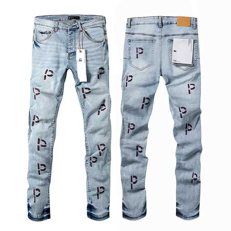 Jeans masculinos de alta qualidade ROCA Brand Jeans Letra bordada P American reta perna reta elegante e slim calças j240429