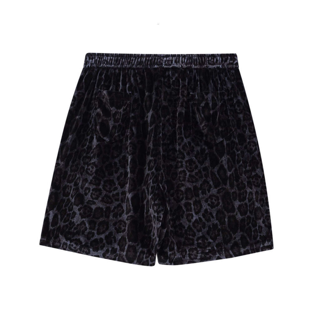 Chińsko-Chic Ins Leopard Print Silk Shirt krótkie rękawowe garnituru Mężczyźni i kobiety miłośnicy High Street Lose Casual T-Shirt Men's Five Quarter Shorts Summer