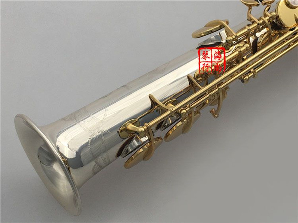 Najlepsze nowe S-9930 B Flat Soprano Silne srebrne i złoty klucz prosty saksofon instrumenty muzyczne Profesjonalne