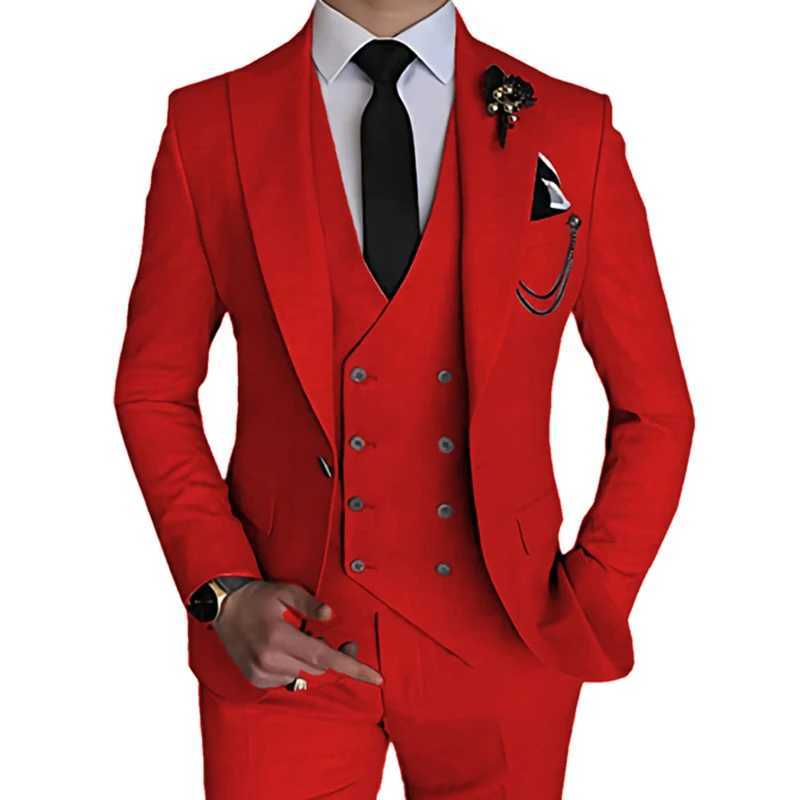 Herrenanzüge Blazer 2023 Mode neue Männer Leisure Boutique Business Solid Color Hochzeitsanzug Copfhose Weste Set Kleid Blazers Jacke Hose T240428