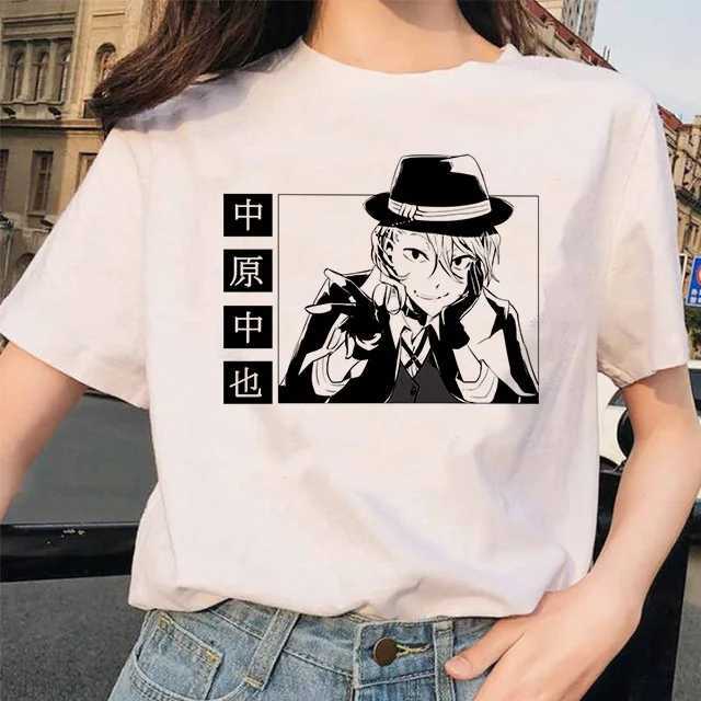 T-Shirts Bungou Streuner Hund Anime humorvoller Druck Harajuku Top Tier Womens T-Shirt Casual Womens Basic O-Neck Kurzarm T-Shirt Girl Straight Boatl2404
