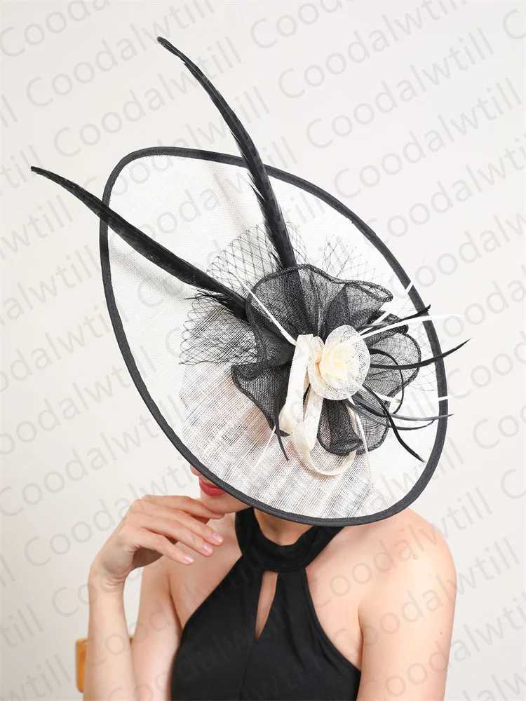 Chapeaux à bord large chapeaux chapeaux sinamay grands fascinateurs pour femmes mariage élégant fêtard chapeau chapeau femme derby kentucky pilule cœup hair Clip pour la millisterie y240426