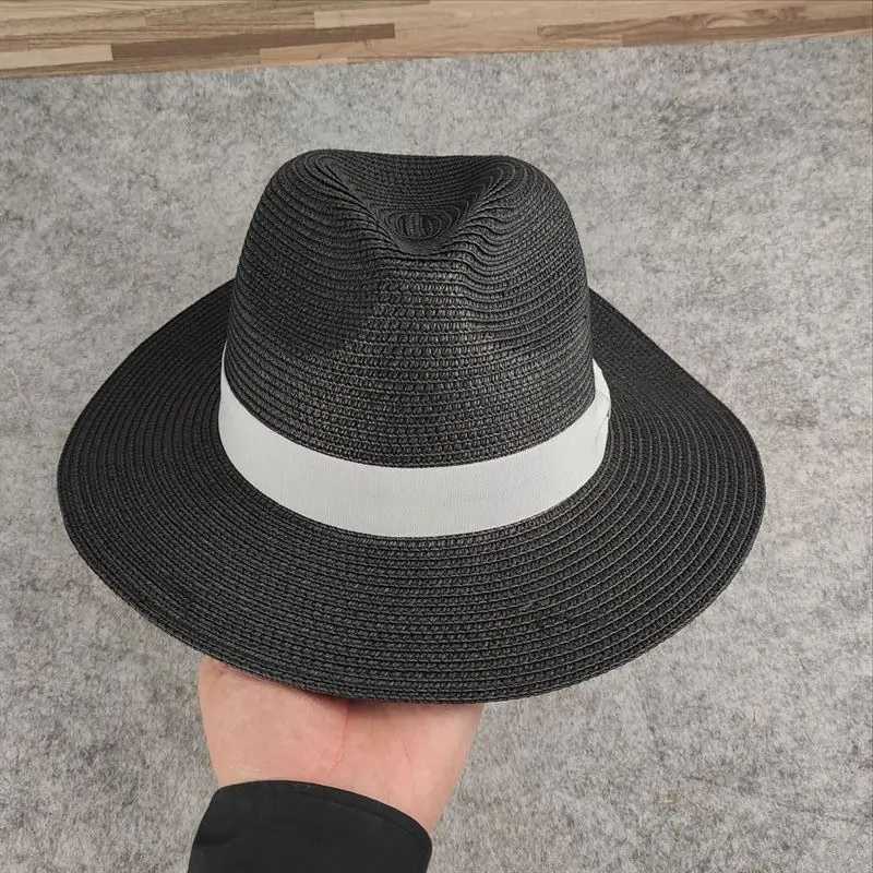 Larges chapeaux à bord large nouveau grand chapeau de paille en pin pliable pliable plus haut de jazz pour hommes avec dimensions de la protection solaire 61 à 64 cm et de Sunshade Q240427