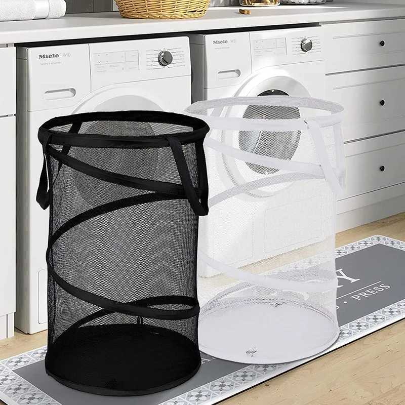Storage Baskets Multi Functional Mesh Laundry Hamper Large Collapsible Mesh Breathable Household Laundry Hamper Sundries Organizer Basket