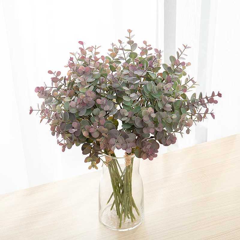 Fleurs séchées plantes artificielles bouquet eucalyptus pour décoration de mariage à la maison feuilles en plastique eucalipto