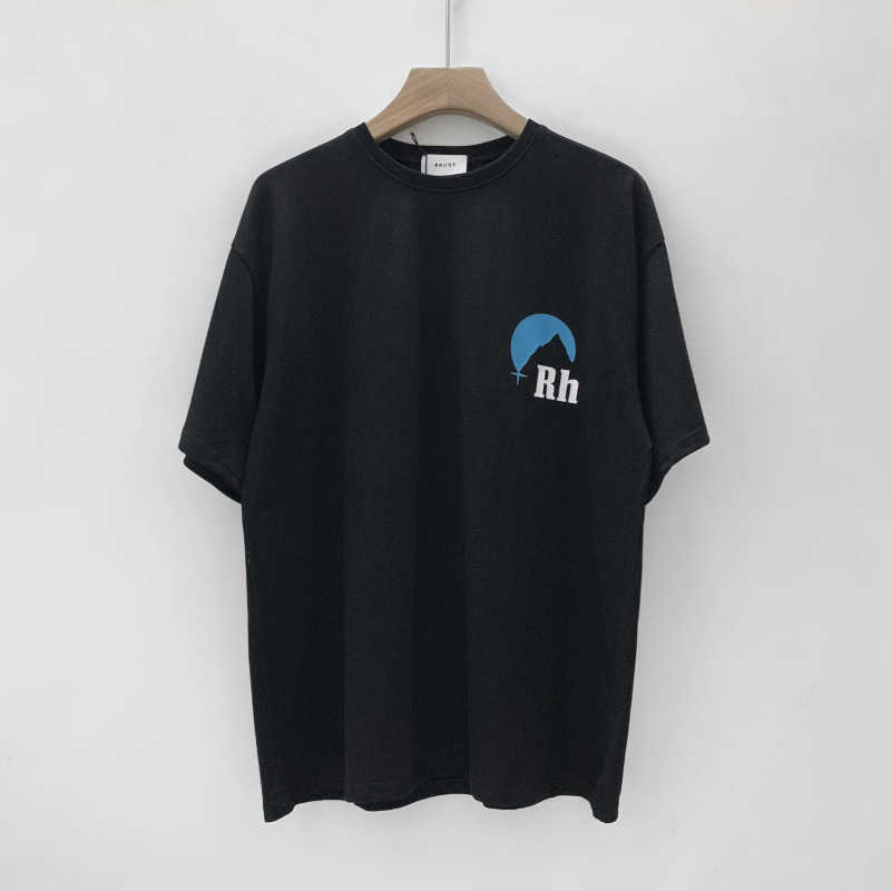 Hoogwaardige originele Rhuder Designer T Shirts Street Tide Snow Mountain Sunset Print Casual Round Round Neck Short Sleeve T-Shirt met 1: 1 Logo