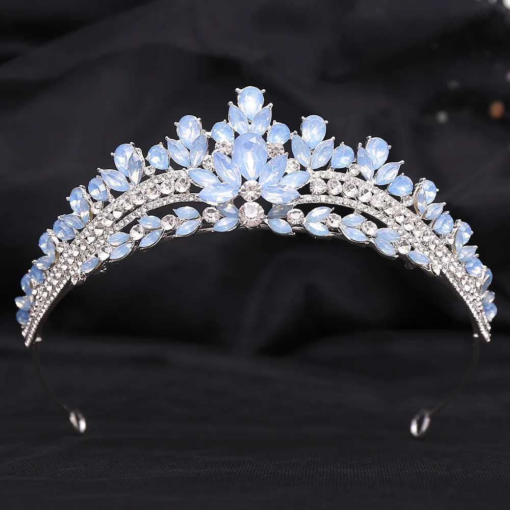 Tiaras Korean Grüne Blau Opal Kristall Prinzessin Krone für Frauen Hochzeit Luxus Königin Prinzessin Brautparty Tiaras Haarzubehör
