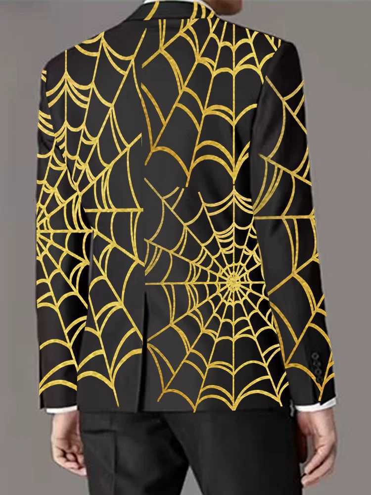 Herenpakken Blazers Spider Web Print Mens Casual Suit Party PROM -jurken Strt Fashion Mens Trousers Pak T240428