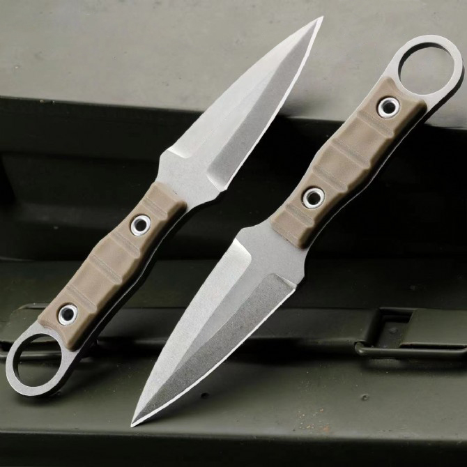 Nuovo coltello tattico di sopravvivenza esterno H0801 AUS-8 Wash Stone Wash Double Action Blade Full Tang GFN Himpe a lama fissa con Kydex