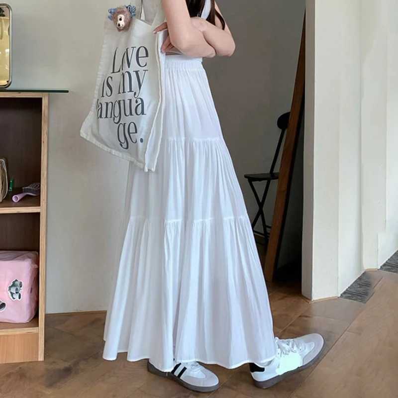 Gonne Rimocy Summer Chic Pink Long Skin Womans Wear 2024 Serie Full Serie A-Line Skin Womens Wear Korean White Midi Skin Girll2429