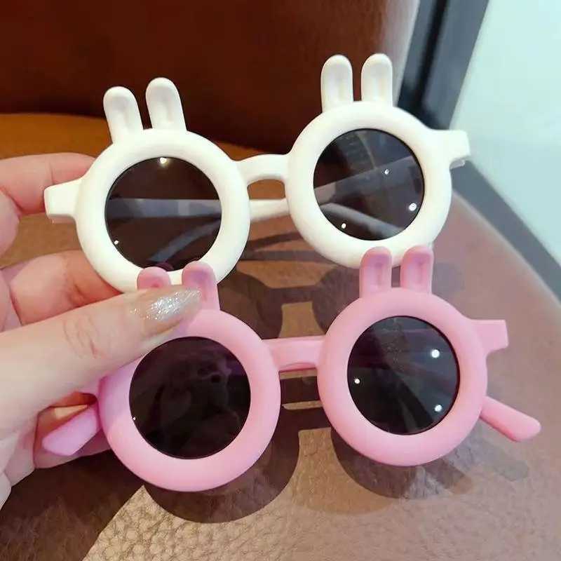 Güneş gözlüğü yeni çocuk tavşan kulak oyuncak gözlükleri ve kızlar için fotoğraf çeken kızlar için sevimli bebek koruyucu güneş UV400 gözlük H240429