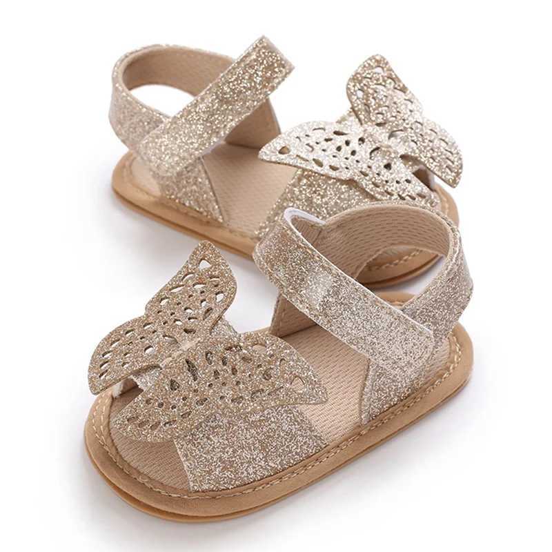 Sandaler Baywell Baby Sandals Söta fjärilskor Anti Slip Summer Toddler Girls First Walking Soft Sole Sandalsl240429