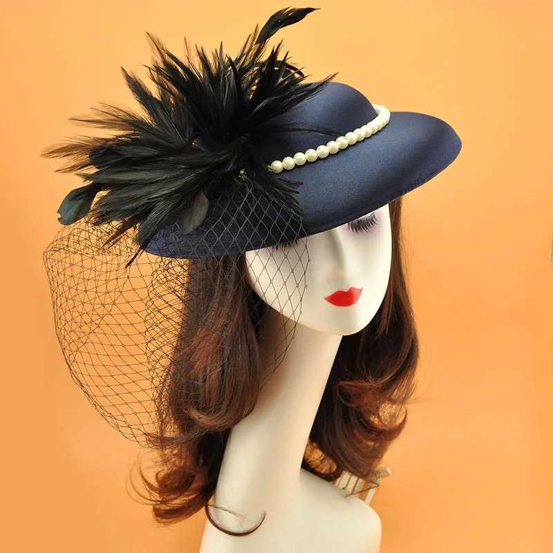 Chapéus de aba larga Chapéus de balde mulheres elegantes Fedoras Fascinator Chap