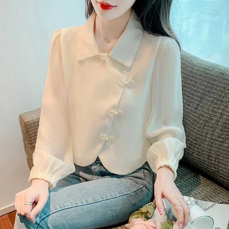 Frauenblusen Hemden Frauen Frühling Herbststil Blusen Hemden Lady Casual Long Slve Chinese Knot Knopf Feste Farbe kurzer Blusas Tops ZZ1610 Y240426