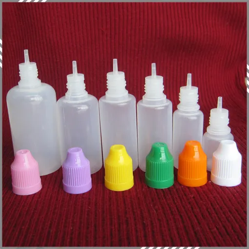 Colorful 5ml 10ml 15ml 20ml 30ml 50ml Empty E Liquid Plastic Dropper Bottles with Child Proof Bottle Caps and Needle Tips DHL Free