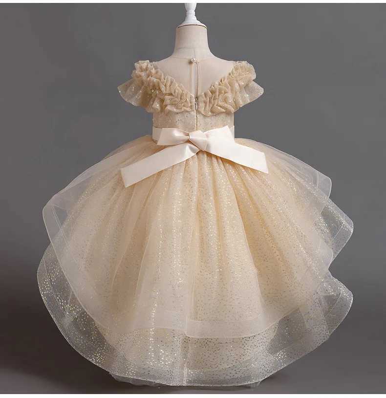 Flickas klänningar vår och sommar nya flickor paljett mesh fluffy kjol barn dag ärmlös mode söt söt svansklänning i 3-12 år