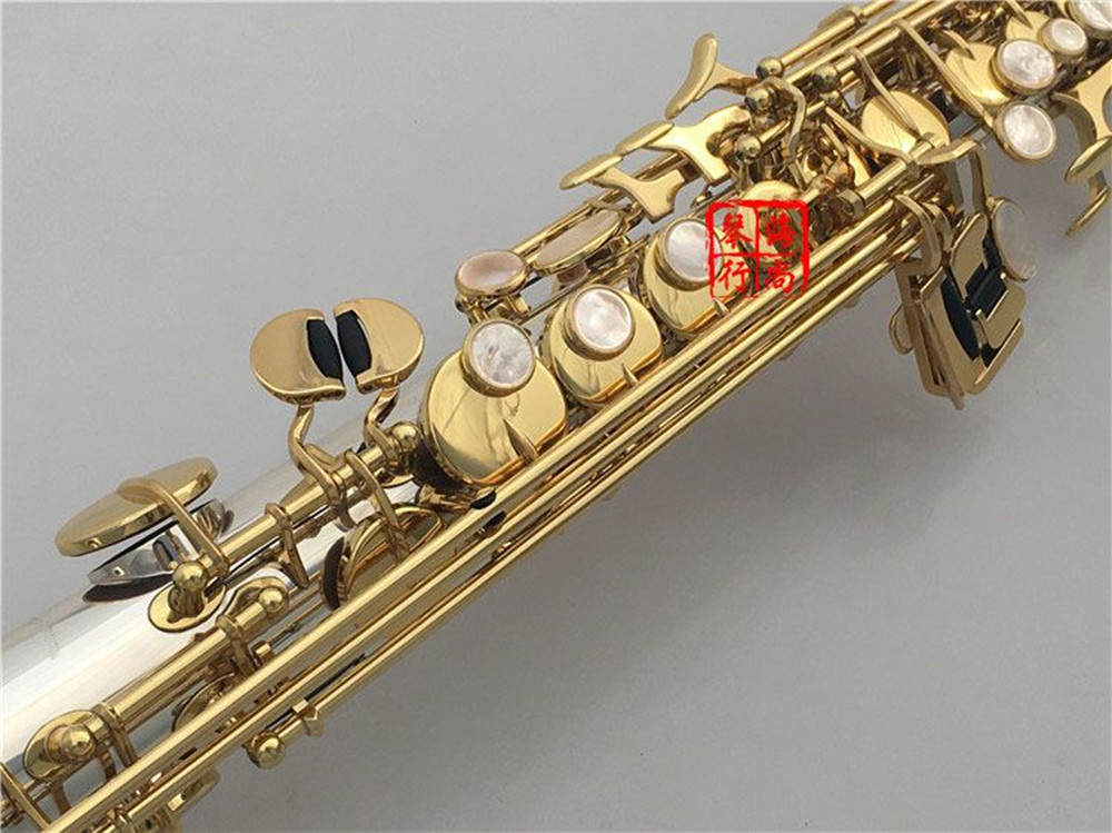 Top Nieuwe S-9930 B Flat Soprano Saxophone Silring en Gold Key Rechte Sax Musical Instruments Professional Level