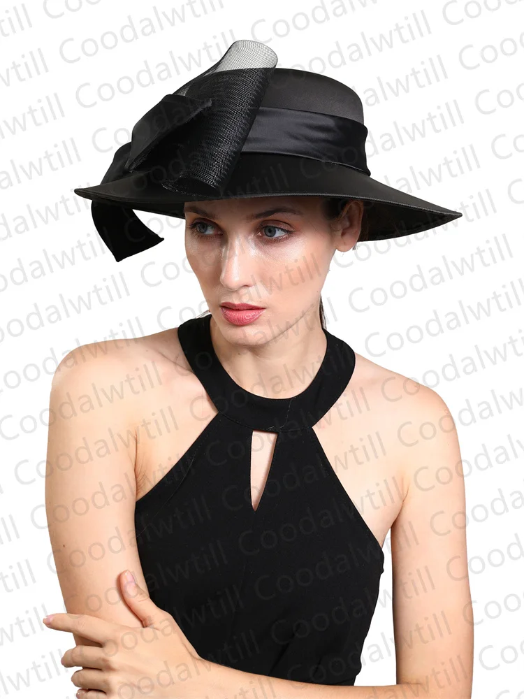 Kobiety chruch satyn fedora kapelusz elegancki fascynator ślubny dziobowy impreza chapau femme vintage chapeu marca de luksus