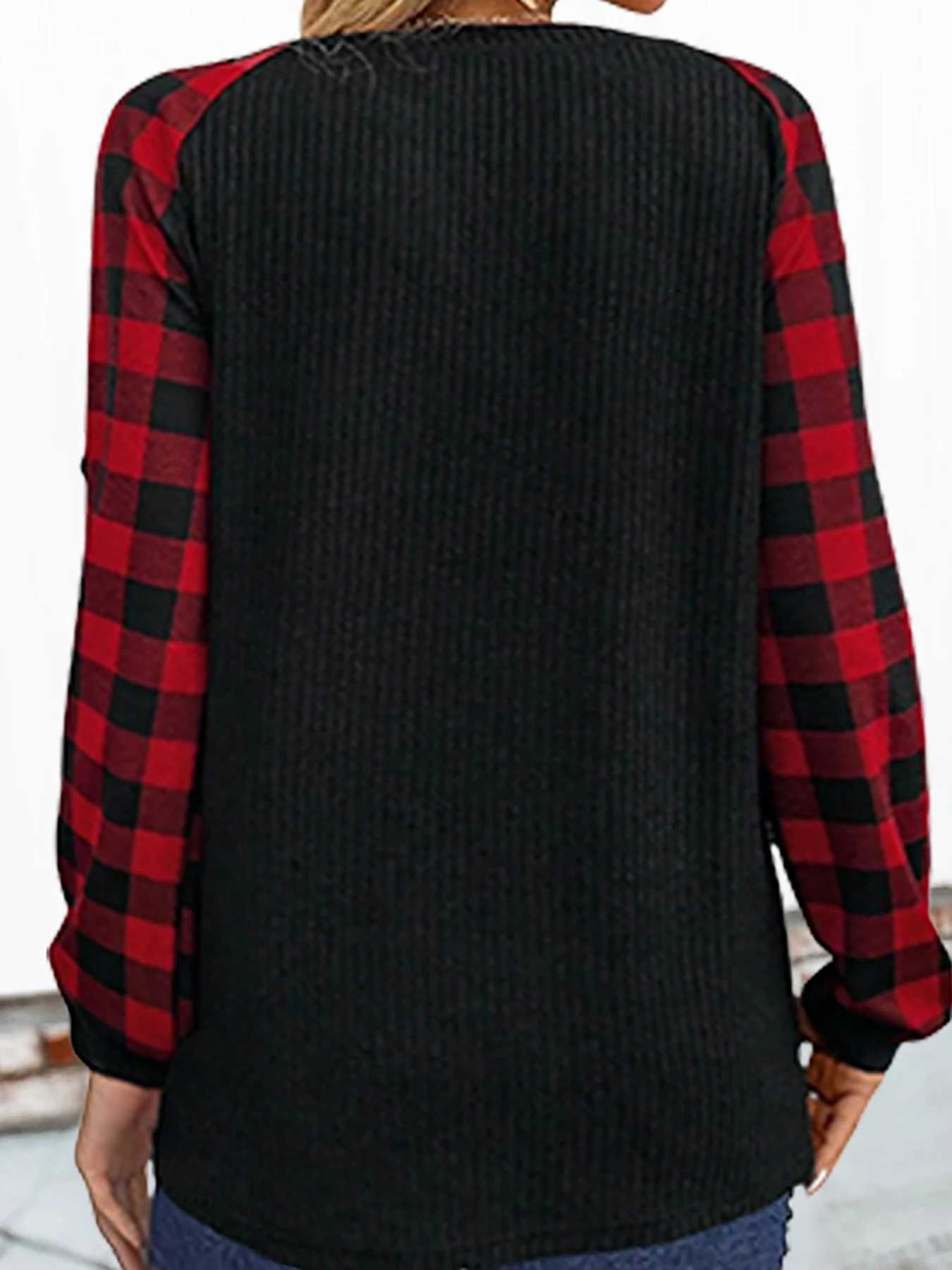 Women's Blouses Shirts Women Fashion Plaid Printed Full Long Slve T Shirts Casual V Neck Knitted Tops Ladies Basic Spirng T Shhirt Y240426