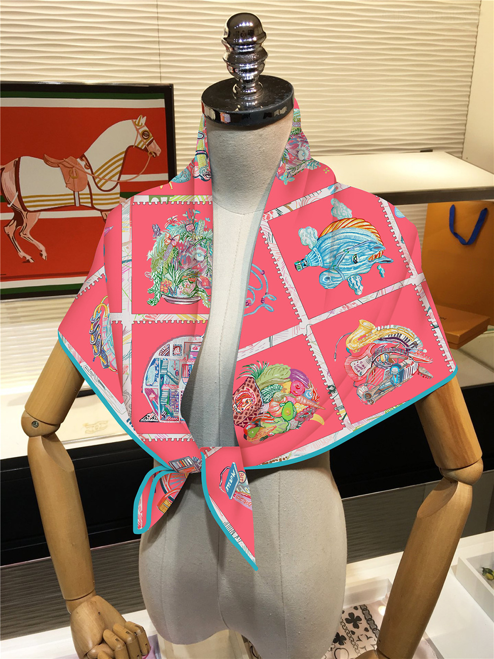 Paardenkop vierkante kop sjaal 90 cm haarhals sjaals sjaals tas bandanas zomer lente accessoires vrouwelijk foulard femme 90 cm*90 cm chevaloscoop