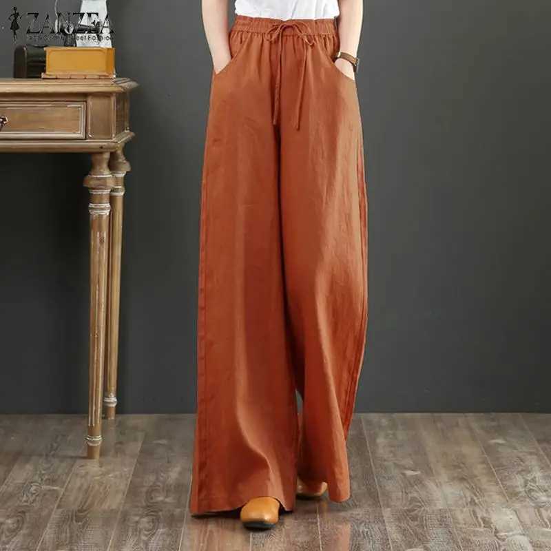 Women's Pants Capris Casual wide leg pants for womens autumn Trousers ZANZEA 2023 vintage high waisted pants Palazzo womens solid turned oversized Y240429