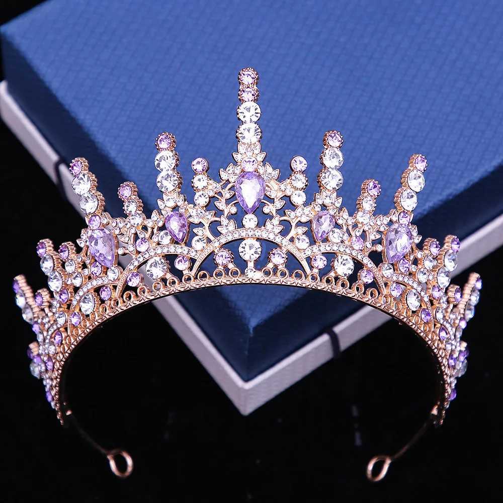 Tiaras 10 couleurs vert bleu rose rouge cristal diadème pour femmes filles de mariage filles 2023 New Queen Bridal Bride Couronne de cheveux bijoux