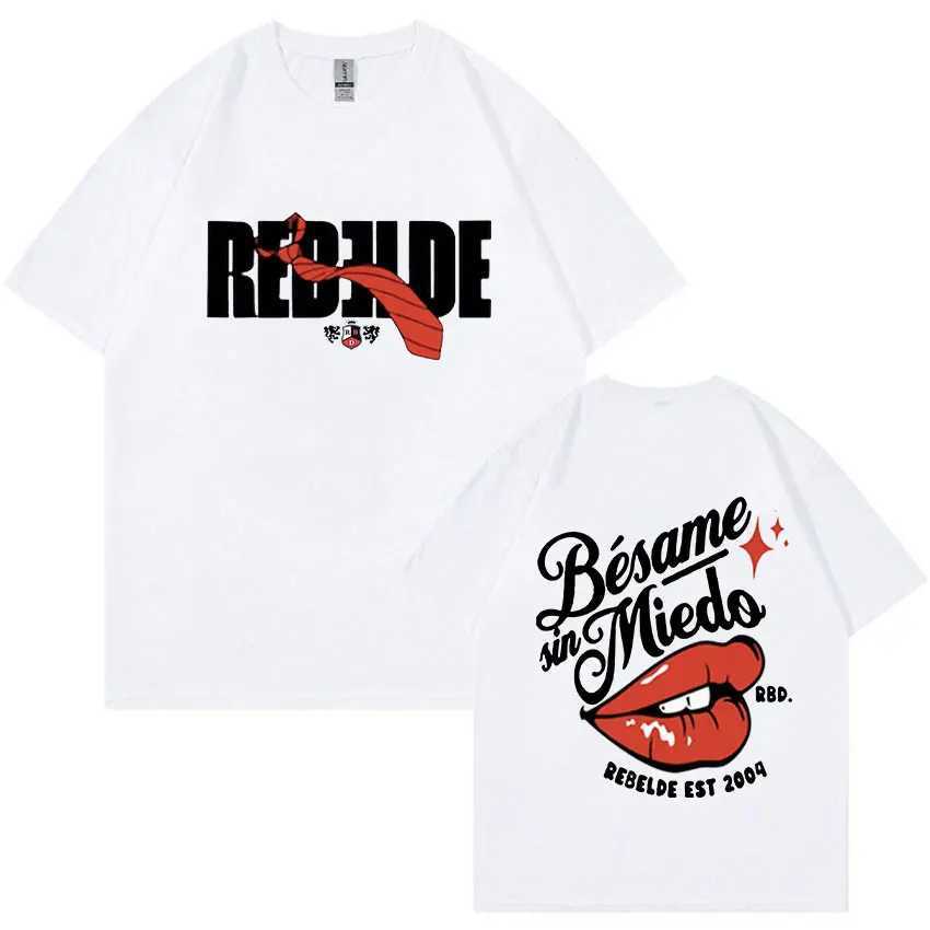 T-shirty męskie Rebelde RBD 2023 nowe czarne koszulki zabawne meksyk serialu telewizyjne graficzne T-shirt mężczyzn Women 100% bawełniany ponadgabarytowa koszulka Strtwear T240425