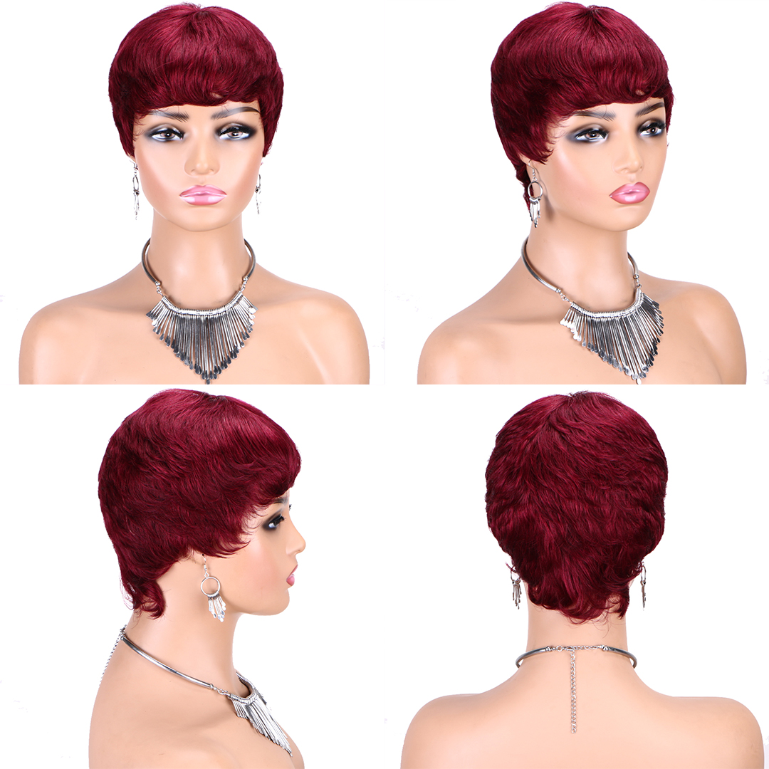 Water Wave Wigs Pixie curta Corte Human Hair Wig Full Made Wig com franja BOB BOB CUT CUTO PREVELHEIRA PARACE