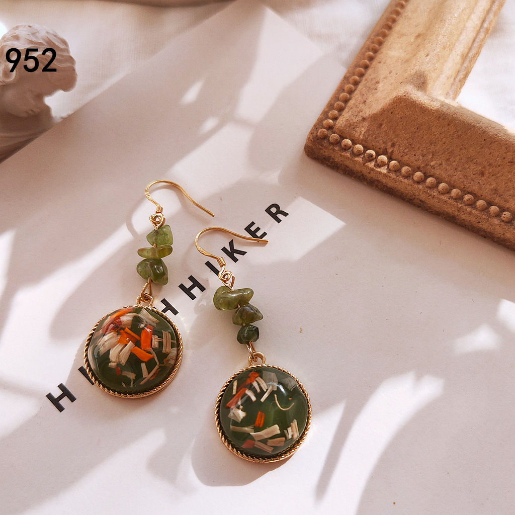 Natural Stone New Spring Style 925 Silver Plated 14K Gold Creative Design Wizard of Oz Earrings Women's Simple and Versatile Retro Ear Jewelry