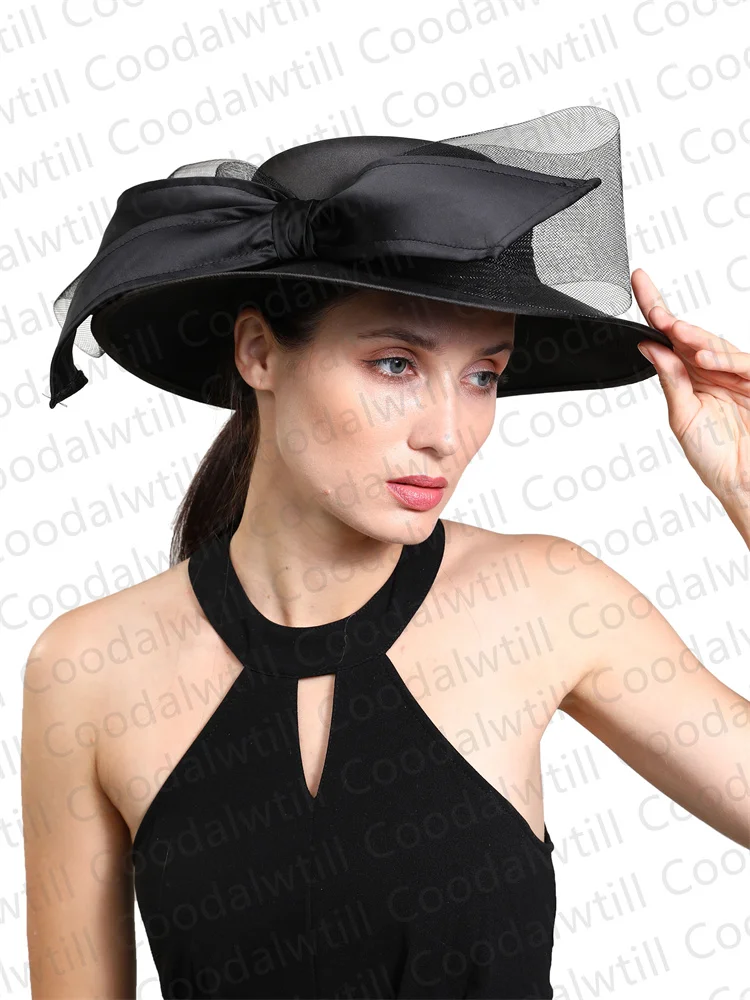 Kobiety chruch satyn fedora kapelusz elegancki fascynator ślubny dziobowy impreza chapau femme vintage chapeu marca de luksus