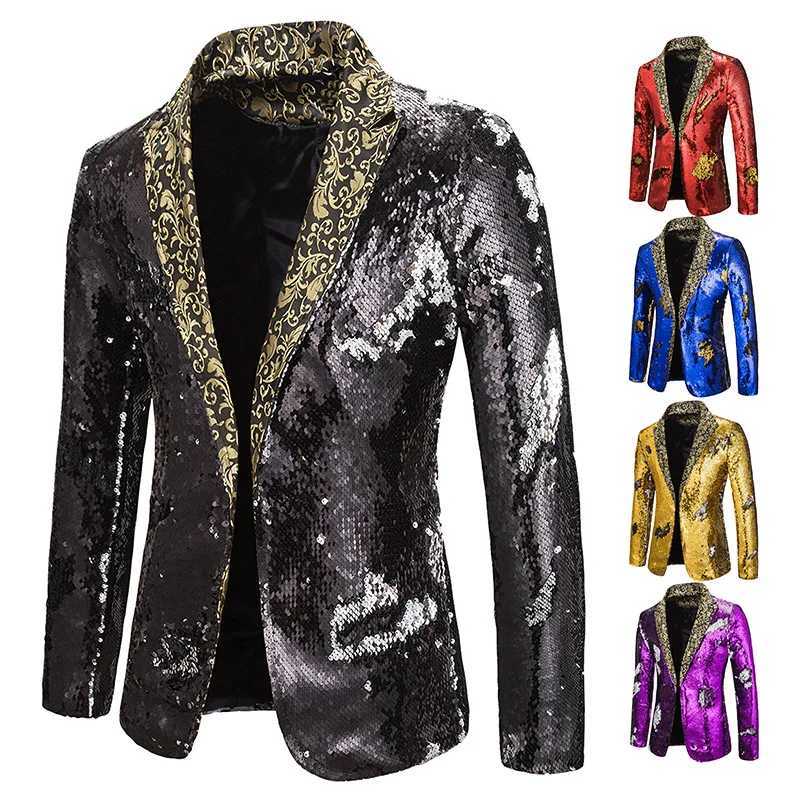 Herrjackor män blazer glänsande paljett sjal krage kostym män bröllop brudgum sångare prom glitter kostym jacka dj klubb scen män kostym t240428