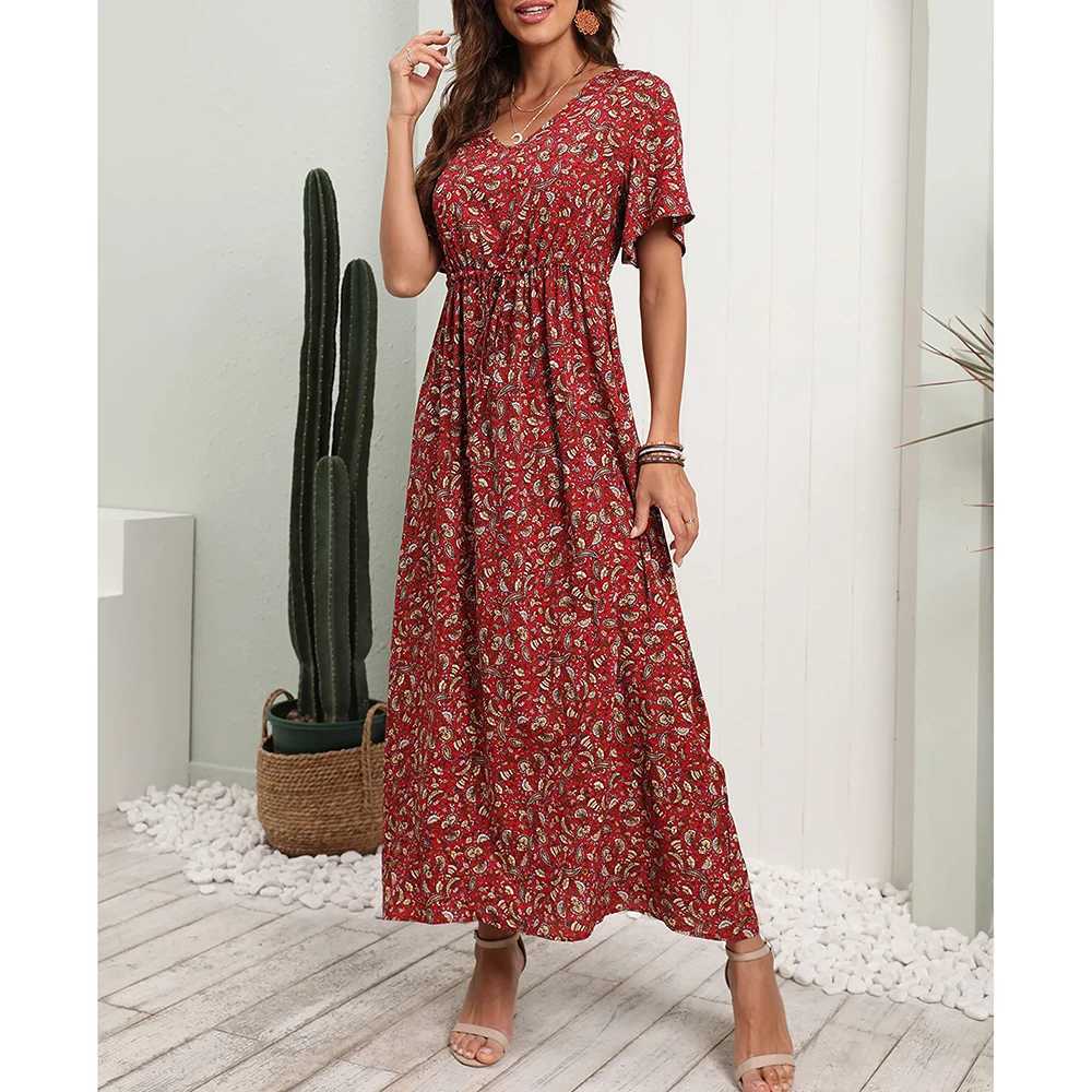 Vestidos casuais básicos vestido longo de tamanho para mulheres 2024 Vestidos boêmios de praia de verão roupas de grandes dimensões roupas femininas elegantes vestido casual saia floral y240429