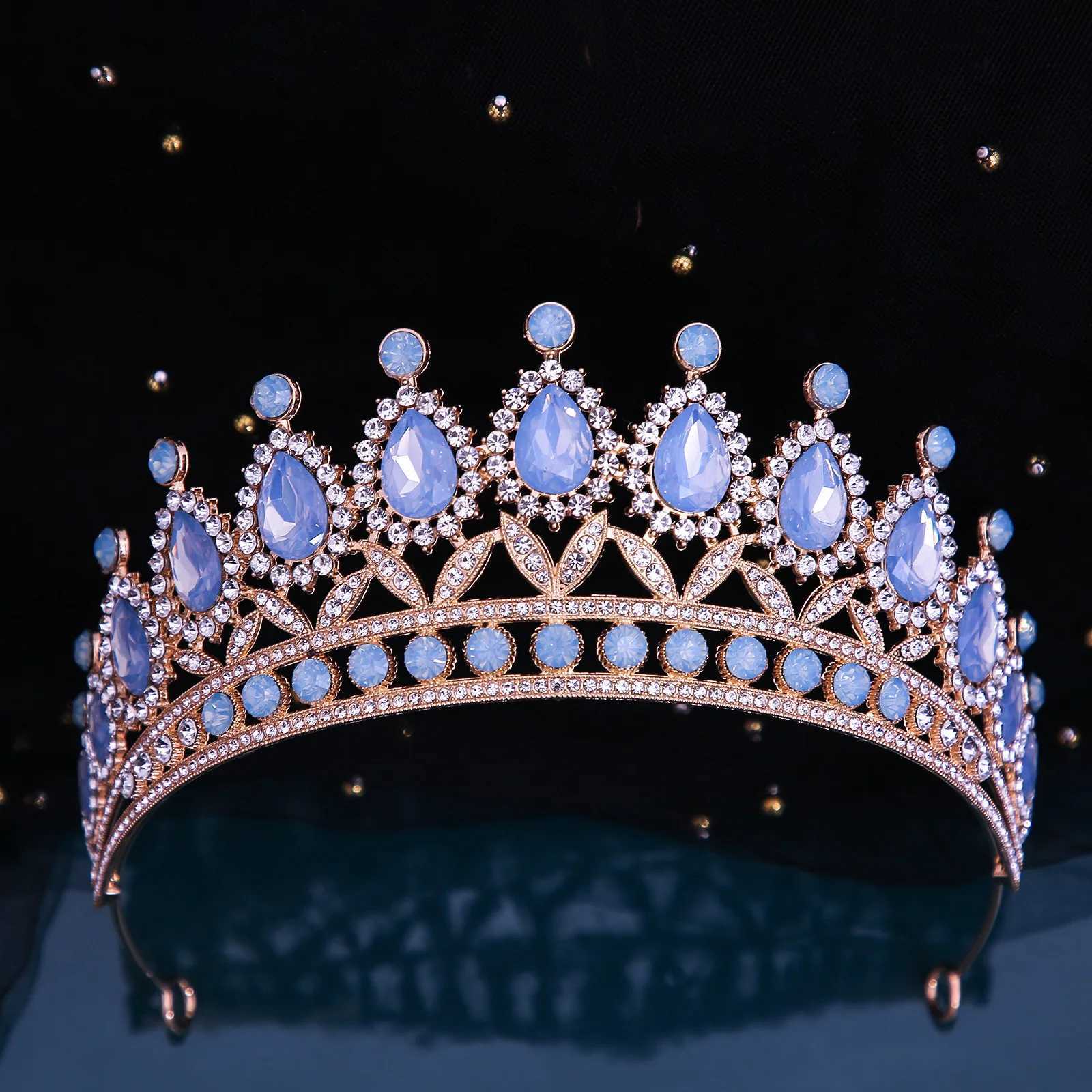 Tiaras роскошная элегантная сине -зеленый розовый пурпурный белый опал хрустальная тиара для женщин свадьба девочки Новая вечеринка корона аксессуары для волос