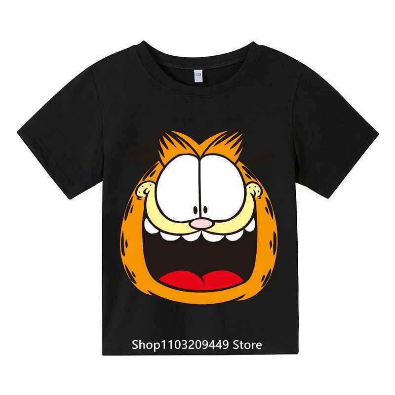 T-shirts Garfield Cat T-shirt Garfield Cat Cartoon Childrens Summer Crew Short Sheeved Fashion Cotton Short Sleeved Childrens och AdolescentsL2404