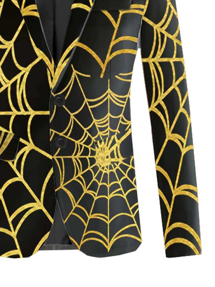 Herenpakken Blazers Spider Web Print Mens Casual Suit Party PROM -jurken Strt Fashion Mens Trousers Pak T240428