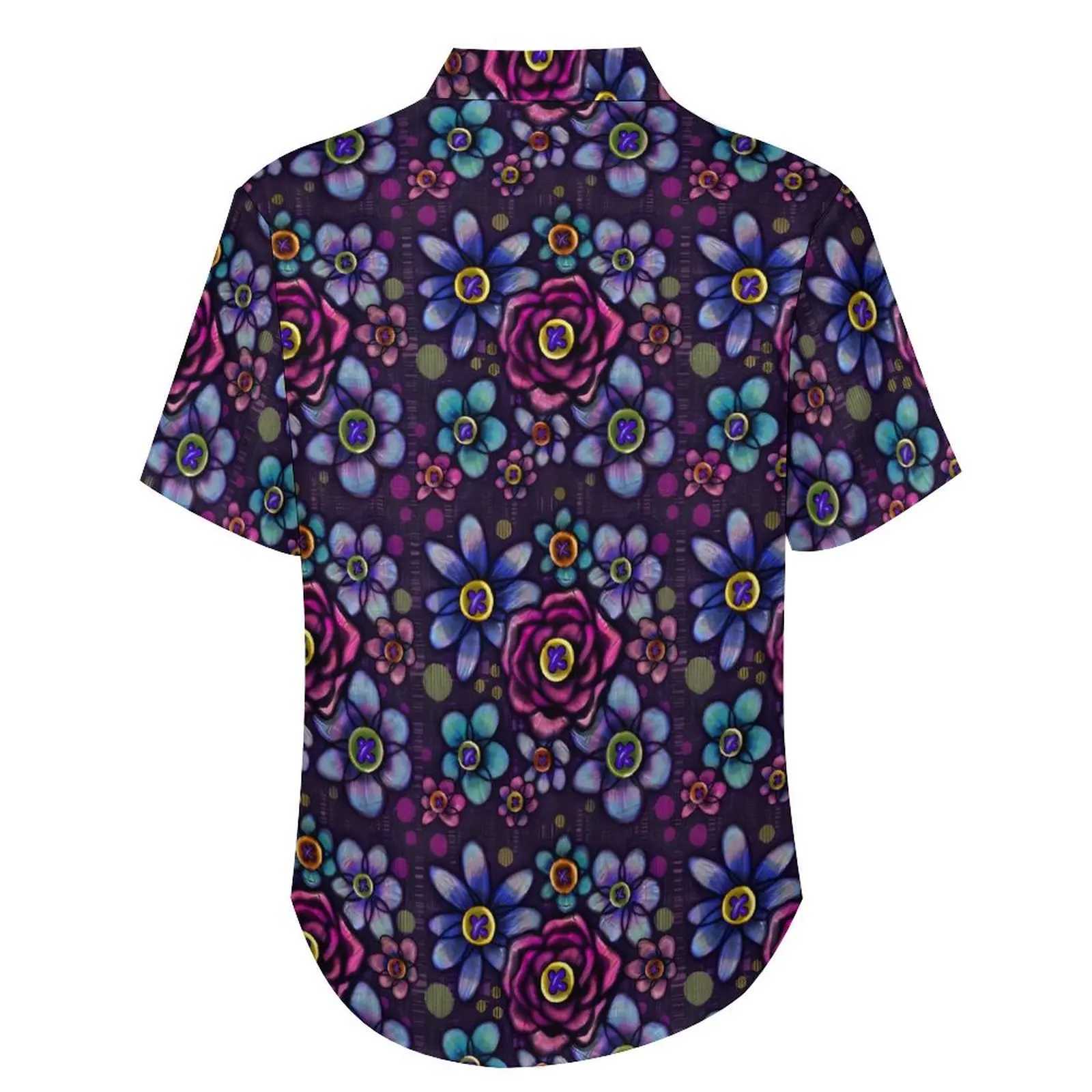 Męskie koszulki retro gotycka zwykła koszula kwiatowy nadruk plażowy luźna koszula Summer Y2K koszula krótkie rękodzie