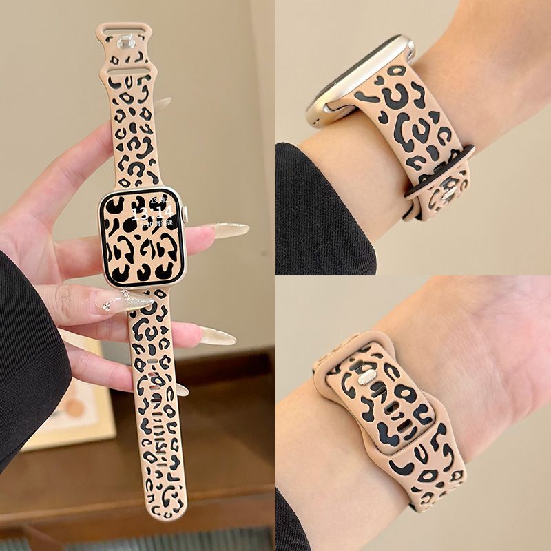 Leopardengravierte Silikongurte für Apple Watch Band 45 mm 44 mm 42 mm 41 mm 40 mm 49 mm 38 mm doppelte Farbe Iwatch -Armbänder für Ultra 9 8 7 6 5 4 3 Se Iwatch Silicon Watchband