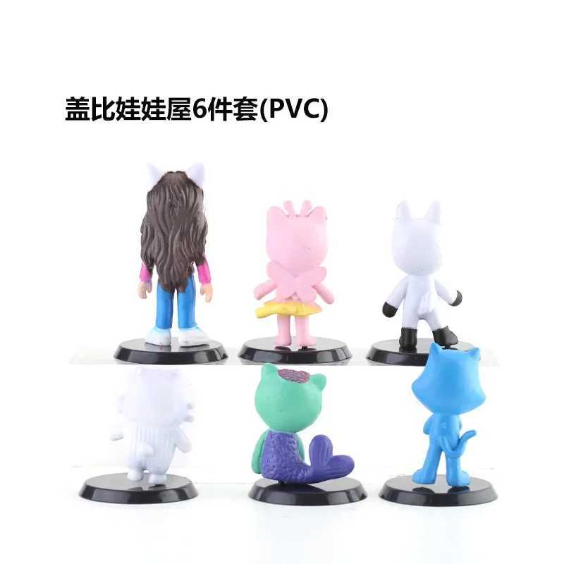 Actie speelgoedcijfers Set PVC Gabby Dollhouse Figuur Toy Mercat Cartoon Gepakte dieren Glimlachende Car Cat Hug Gaby Girl Dolls Kids Birthday Gifts T240428