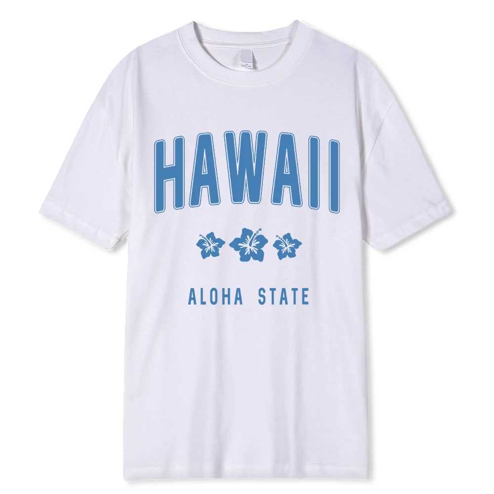 T-shirts masculins hawaii ha lettre d'État imprime les hommes femmes coton coton doux court lâche hip hop t de vêtements t-shirt h240429