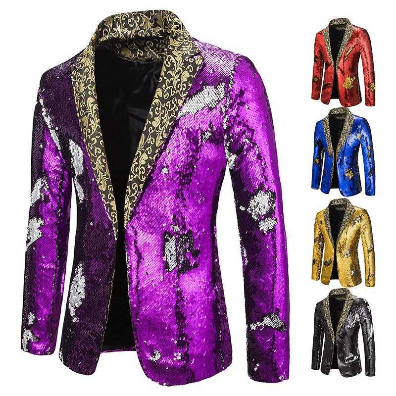 Herrjackor män blazer glänsande paljett sjal krage kostym män bröllop brudgum sångare prom glitter kostym jacka dj klubb scen män kostym t240428