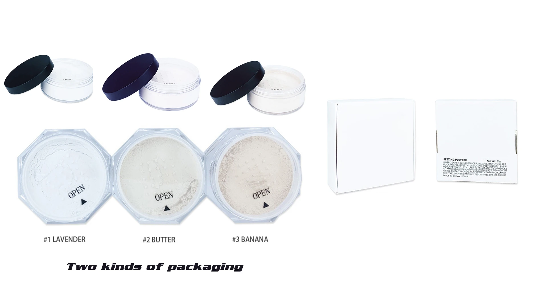 Cremes 3 Farbe White Box Whitening Face Make -up Lose Pulver Handelsetikett Benutzerdefinierte Großhandelskosmetik